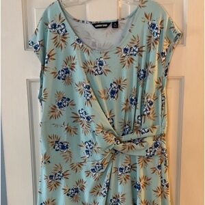 Lands’ End Twist Front Dress Blue Floral Cap Sleeve Cotton Modal Plus Size 1X